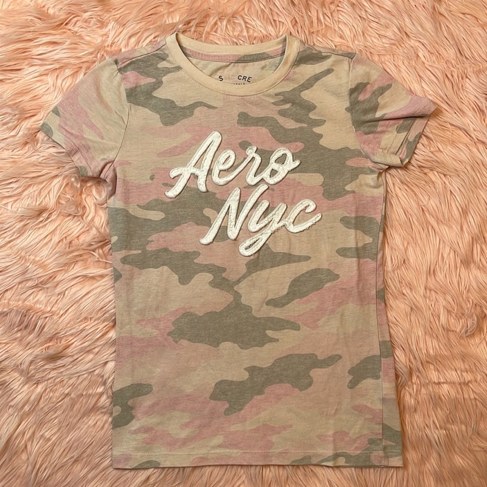 Aeropostale Classic Crew Camouflage Y2K Fitted T Shirt‎ Size Small